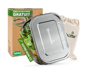 Blockhütte Personnalisé Boite a Gouter en Inox avec 2 cloisons I 1400ml I Lunchbox, Bento Lunch Box Enfant et Adulte Hermétique I Boite Gouter Inox - pour l'école ou travail, Bento Box