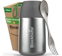 Blockhütte Thermos isotherme 730ml En inox Avec Cuillère et Fourchette - Thermos Alimentaire Chaud idéal Pour Le Travail - Boite Alimentaire isotherme Avec Sac de Transport - Lave-Vaisselle