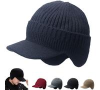 blocking knitted hats 2-in-1,2026 New Blocking Knitted Hats with Brim and Ear Flaps,Mens Cozy Head Beanie,Winter Outdoor Warm Fleece Lined Knit Hat Stocking Caps for Skiing Cycling Outdoor-B