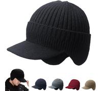 Blocking Knitted Hats 2-in-1,2026 New Blocking Knitted Hats with Brim and Ear Flaps,Mens Cozy Head Beanie,Winter Outdoor Warm Fleece Lined Knit Hat Stocking Caps for Skiing Cycling Outdoor-A