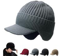 Blocking Knitted Hats 2-in-1,2026 New Blocking Knitted Hats with Brim and Ear Flaps,Mens Cozy Head Beanie,Winter Outdoor Warm Fleece Lined Knit Hat Stocking Caps for Skiing Cycling Outdoor-C