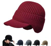 Blocking Knitted Hats 2-in-1,2026 New Blocking Knitted Hats with Brim and Ear Flaps,Mens Cozy Head Beanie,Winter Outdoor Warm Fleece Lined Knit Hat Stocking Caps for Skiing Cycling Outdoor-D