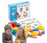 Blocs À Motifs en Bois - Puzzle de Formes Géométriques Tangram Amusant | Jouet d'Éveil Précoce pour 3 Ans et Plus Développant la Motricité Fine