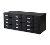 Blocs à tiroirs Pour le classement A4 ou 24x32 cm,12 tiroirs, H.32,9 x P.34,2 x L.81,3,Noir