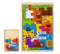 Blocs Bois - Blocs d'animaux Tangram d'animaux - Motif Personnes Pièces colorées pour Les Plus 3 Ans Apprendre des Formes Véhicules Créatures Marines