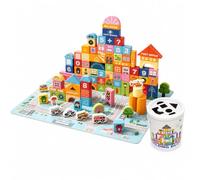Blocs Construction en Bois, Ville , coloré, +60 plaques, seau , 28cm | Création scènes s, Construction , Empilage en maternelle, Pr accompagnants scolaires