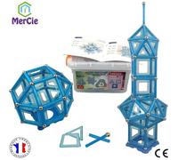Blocs Construction magnétiques| 146 pcs: bâtons XL avec aimants puissants, Billes Acier solidaires, tuiles et socle + Boite
