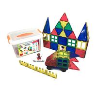 Blocs Construction magnétiques│70 pièces: tuiles aimantées XXL, Roues de Voiture + Boite de Rangement Plastique│ Super Cadeau éducatif et créatif pour garçons et Filles de 3 Ans et +