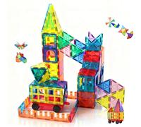 Blocs Construction Magnétiques Enfants, Bwaliffury 100 Pièces 3D Educatif Jeux Cadeaux pour Enfants avec 1 Voiture, Carreaux magnétiques Jouets pour garçons et filles de 3+ ans, Cadeaux d'anniversaire