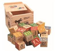 Blocs d'alphabet, jouet d'éducation précoce en bois de pin naturel 450 g | Chiffres et imprimés d'animaux de 11 cm, cube empilable Mōñtessôri, idéal pour la reconnaissance des lettres en prée