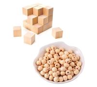 Blocs de bois cubes de 300 pièces, 2 paquets de perles de bois de 200 pièces, petits cubes de bois, blocs de bois pour l'artisanat, mini cubes de bois