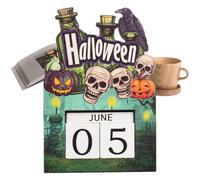 Blocs de calendrier en bois : compteur de date d'Halloween, ensemble de rotation de bloc 2025, affichage des changements de numéro quotidien | Ornement saisonnier avec compte à rebours en classe