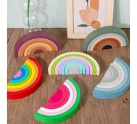 Blocs de construction arc-en-ciel miniatures en bois, jouet éducatif et de développement à assembler et empiler couleur classique,brun,brume bleue,Couleur macarons,marron vert,couleur pastèquePanneau