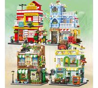 Blocs de construction d'architecture MOC modulaires, thèmes Vues urbaines, Centre commercial, Supermarché, Hôtel, Restaurant de burgers, Café, Maison fleurie rétro, pour cadeaux 705PCS - No Box