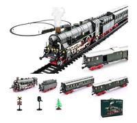 Blocs de Construction de modèle de Locomotive à Vapeur rétro, Train électrique avec lumière, Son et Grand kit de Rail, modèle de Locomotive à Vapeur, Jouet de Train à Vapeur, 3 Piles AA Non incluses