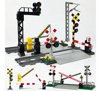 Blocs de construction de piste de train de ville MOC, barre de levage d'allée, blocs de construction de barrière routière, jouets de construction créatifs pour adultes, intersection routière Barrage r