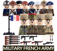 Blocs de construction de soldat et d'officier militaire français, accessoires de guerrier historique, casque, fusil, drapeau, jouet de briques, chef d'infanterie de l'armée B36-134