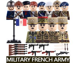 Blocs de construction de soldat et d'officier militaire français, accessoires de guerrier historique, casque, fusil, drapeau, jouet de briques, chef d'infanterie de l'armée prune