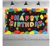 Blocs de Construction Décorations de fête Blocs colorés Toile de Fond d'anniversaire Photographie Enfants Blocs de Construction Fournitures de fête à thème