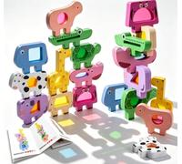 Blocs de Construction en Bois à empiler représentant des Animaux | 10 de blocs construction en bois arc-en-ciel d'animaux, jeu d'équilibre coloré, jouet éducatif Montessori pour les tout-petit