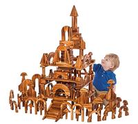 Blocs de construction en bois carbonisé moyens pour l'extérieur pour enfants Grands jouets sensoriels en bois pour l'intérieur pour la maternelle (S2# : 57 pièces, 4,85 kg)