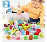 Blocs De Construction En Bois Pour Enfants, Dessin Animé, Animal, Fruit, Alphabet Numérique, Des Deux Côtés, Grandes Perles D'Enfilage, Jeu, Jouets Éducatifs