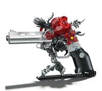 Blocs de construction en forme de pétale de rose rouge, compatibles avec le revolver Lego, modèle de pistolet mécanique créatif, décoration de bureau, cadeau de Saint-Valentin pour adultes et