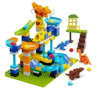 Blocs de construction en marbre pour enfants à partir de 3 ans | Jouet STEM dinosaure de 121 pièces avec 6 dinosaures et 2 plaques de base | Ensemble de construction durable avec guide étape par étape