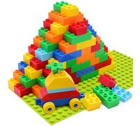 Blocs de Construction Grands - 81 Pièces Compatibles avec Duplo et Autres Marques, Briques Éducatives en ABS Sécurisé, 10 Formes, 7 Couleurs, 2 Plaques de Base - Jouet Créatif pour Enfants 3+ Ans.