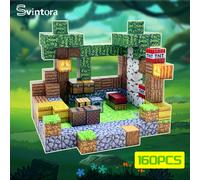 Blocs de construction magnétiques Mine World, Cube magnétique, ensembles de briques, meilleur cadeau pour garçons et filles, enfants, jouet de style Pixel 3 + à monter soi-même 160 pièces + 5 poupées