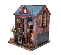 Blocs de construction pour la cabane du magicien noir, maison de sorcière miniature 3D, kit de construction en bois, modèle de fête d'Halloween 3D, en bois, Dark Magic Wizard Cottage Building Blocks