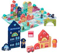 Blocs De Construction Ville, Set B, 100 Pièces, Tapis De Puzzle, Bâtiments, Lettres, Chiffres, Multicolores