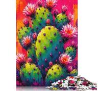 Blocs de Couleur Cactus Rose Puzzle en Bois 500 Pièces, Style Pop ludique