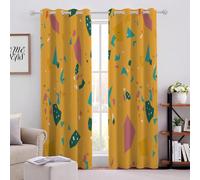 Blocs De Fragments Colorés Rideaux Occultant 200L X 260Hcm Fond Jaune Rideau pour Chambre À Coucher Salon Oeillets Isolation Polyester Rideau Fenêtre 2 Panneaux