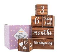 Blocs de jalon pour bébé - L'ensemble le plus complet pour les médias sociaux, décoration de crèche, baby shower, accessoires de photographie de bébé, blocs d'âge de bébé - Marron foncé.