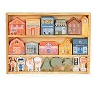 Blocs de ville en bois- Maisons, personnages et accessoires Beige