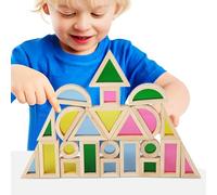 Blocs d'empilage en Bois - Ensemble de Jouets de château de 24 pièces, Outil pédagogique | Jeu de développement de cognition Couleur de Forme préscolaire pour Les Tout-Petits Amusement créatif