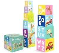 boppi Blocs Empilables pour Enfants - 10 Blocs avec Images, Chiffres, Lettres et Animaux de Ferme - Jouet Montessori en Carton Écologique - pour Âges 1 et Plus