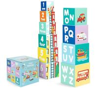 boppi Blocs Empilables pour Enfants - 10 Blocs avec Images, Chiffres, Lettres et Véhicules - Jouet Montessori en Carton Écologique - pour Âges 1 et Plus