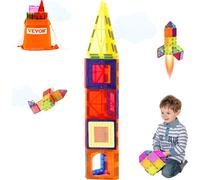 Tuiles Magnétiques-Vevor-55 Pcs-Jouets Éducatifs Stem À Empiler Avec Base De Voiture Et 16 Cartes Numériques