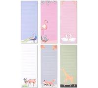 Blocs-notes Magnétiques, Lot de 6 Blocs-notes avec Aimant pour les Listes de Courses, de Choses à Faire, Motifs d'Animaux, 9 x 23 cm chacun, Aimanté
