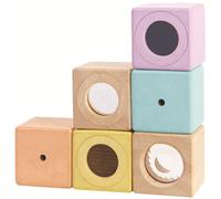 Plan Toys Jouet en bois – 6 blocs hochets sensoriels pastel