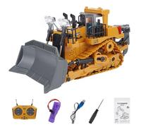 BlocteckToy Bulldozer RC - Télécommande proportionnelle en alliage à 9 canaux 2,4 G à l'échelle 1/24 avec mode démo à une touche, capacité de poussée de 2 à 3 kg, lumières et sons réalistes, cadeau