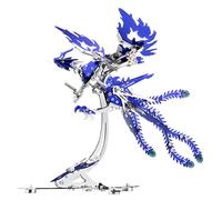 BlocteckToy Kit de modèle de phénix mécanique 3D en métal (bleu/358 pièces) - Assemblage à faire soi-même en acier inoxydable avec ailes mobiles, art de collection, décoration de bureau pour adultes