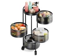 blodfune Desserte Cuisine, 3/4/5 Niveaux Rangement Legumes Chariot Rotatif, Paniers Rotatifs sur Roues en Métal Noir Attraction Magnétique, Meuble Cuisine pour Fruits Et Légumes (4 Niveaux, Ronde)
