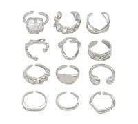 blodfune Ensemble de bagues empilables en forme de V avec découpe géométrique, fleur gravée, anneau ouvert réglable pour femme, cadeau de fête quotidien, Zinc, Pas de pierre précieuse