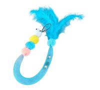 blodfune Jouet de rechange en filet élastique pour chat, forme de chenille mignonne avec boules en peluche, plumes de couleur macaron, tête de baguette pour chatons, jeu interactif, cadeau bleu
