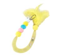 blodfune Tube élastique de rechange pour chat, forme de chenille mignonne avec boules en peluche, plumes de couleur macaron, tête de baguette pour chatons, cadeau interactif jaune