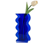 BLOFLO Klein Vase Acrylique Bleu Vase Géométrique en Forme de Vague Décor Moderne Moderne pour La Maison Bureau Mariage
