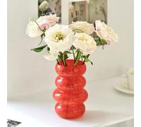 BLOFLO STU Vase à Fleurs hydroponique en Verre coloré - 17,8 cm - Orange géométrique avec Vagues et Bulles - Vase en Verre à Quatre Couches pour décoration d'intérieur - Moderne - Autoportant